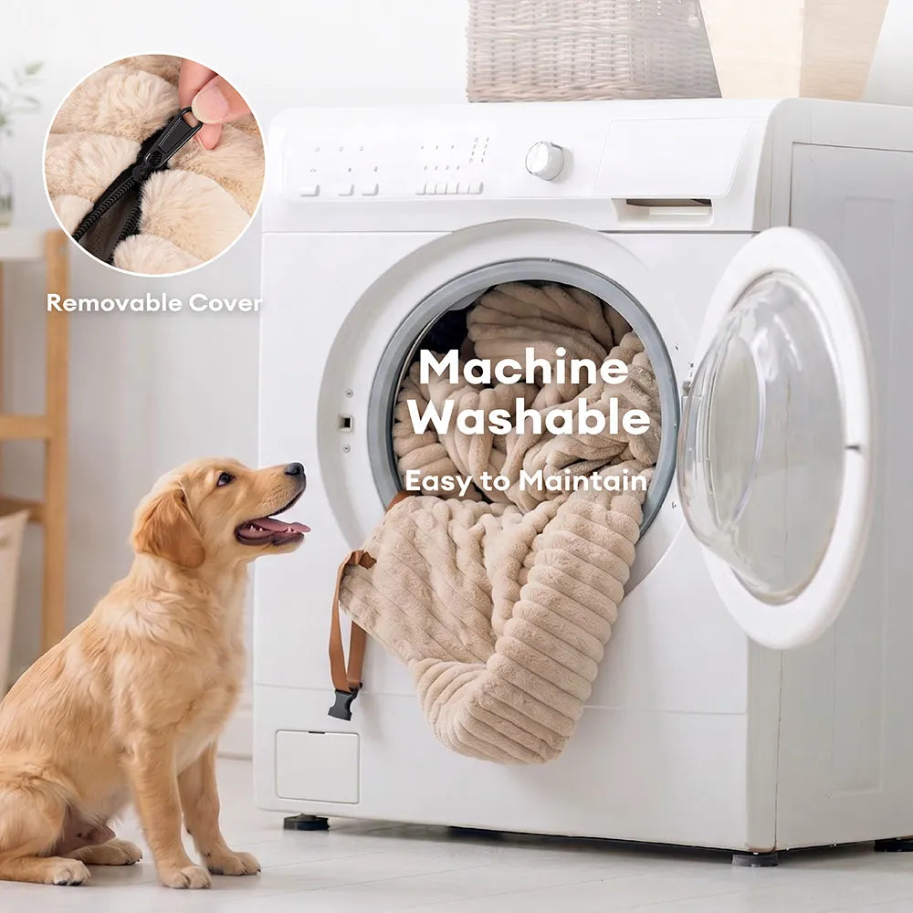 Waterproof Ribbed Plush Bolster Dog Car Seat Bed & Safety Tethers