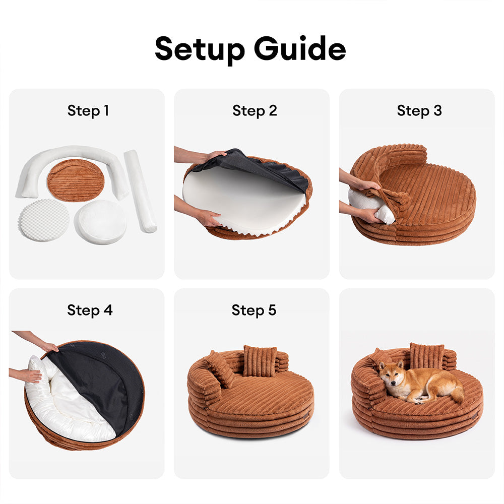 Ultra-Soft Ribbed Plush Removable Donut Orthopedic Dog Bed with Pillows - Cozy Nest
