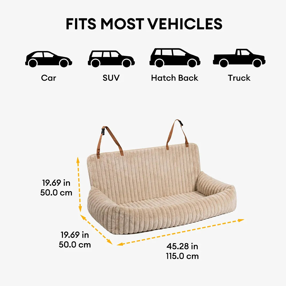 Waterproof Ribbed Plush Bolster Dog Car Seat Bed & Safety Tethers