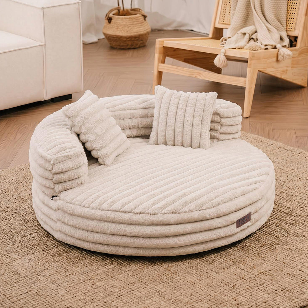 Ultra-Soft Ribbed Plush Removable Donut Orthopedic Dog Bed with Pillows - Cozy Nest