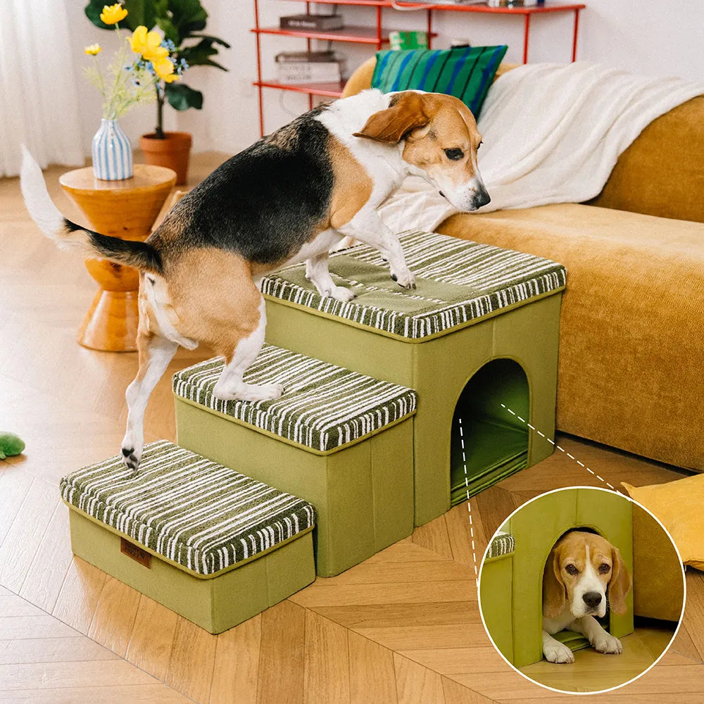 Foldable Dog Stairs with Storage and Condo - Funnyfuzzy SnugNest