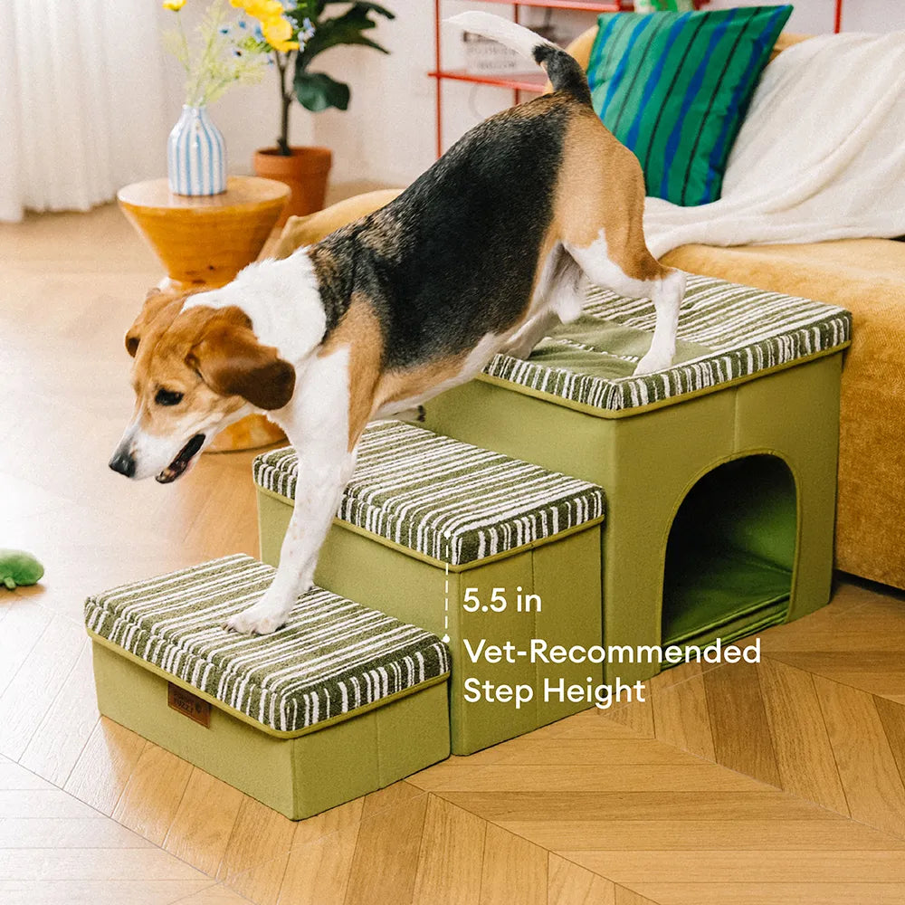 Foldable Dog Stairs with Storage and Condo - Funnyfuzzy SnugNest