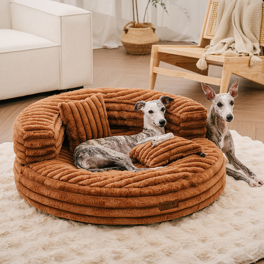 Ultra-Soft Ribbed Plush Removable Donut Orthopedic Dog Bed with Pillows - Cozy Nest