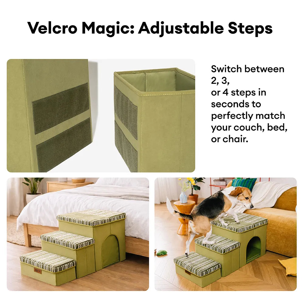 Foldable Dog Stairs with Storage and Condo - Funnyfuzzy SnugNest