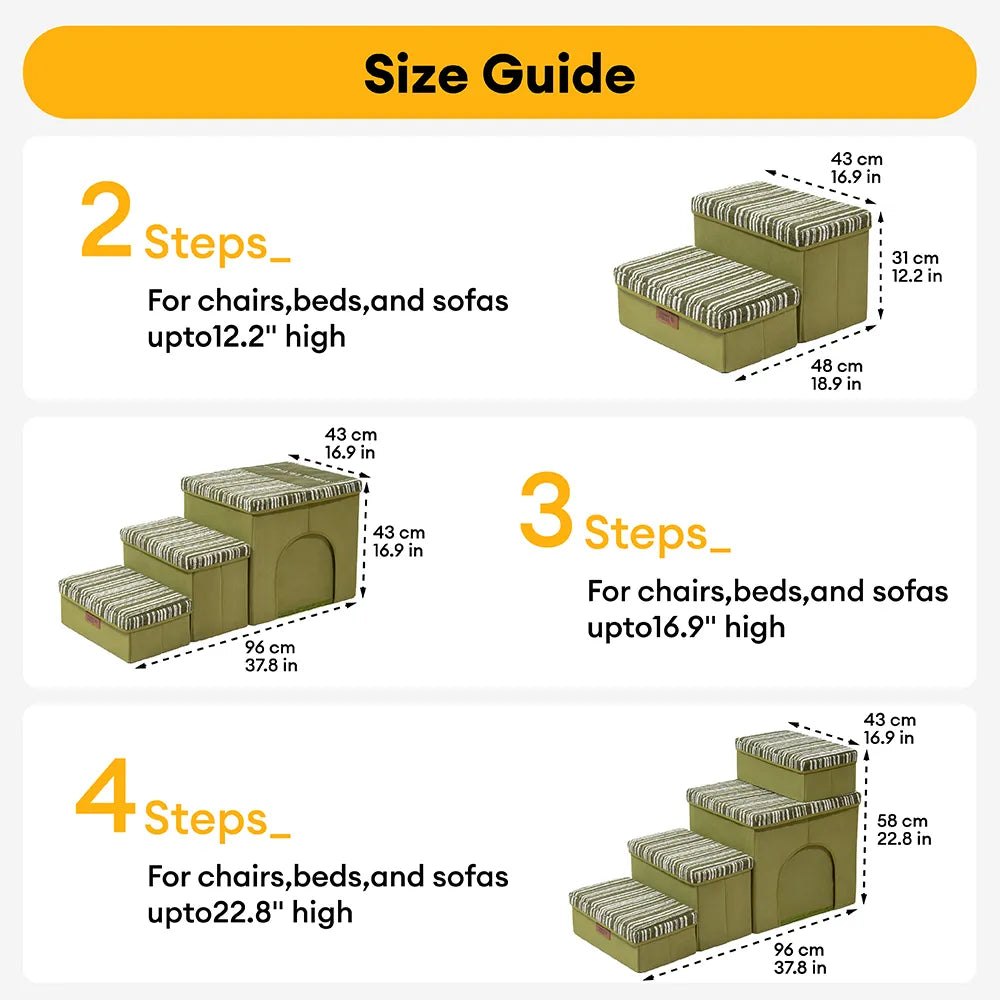 Foldable Dog Stairs with Storage and Condo - Funnyfuzzy SnugNest