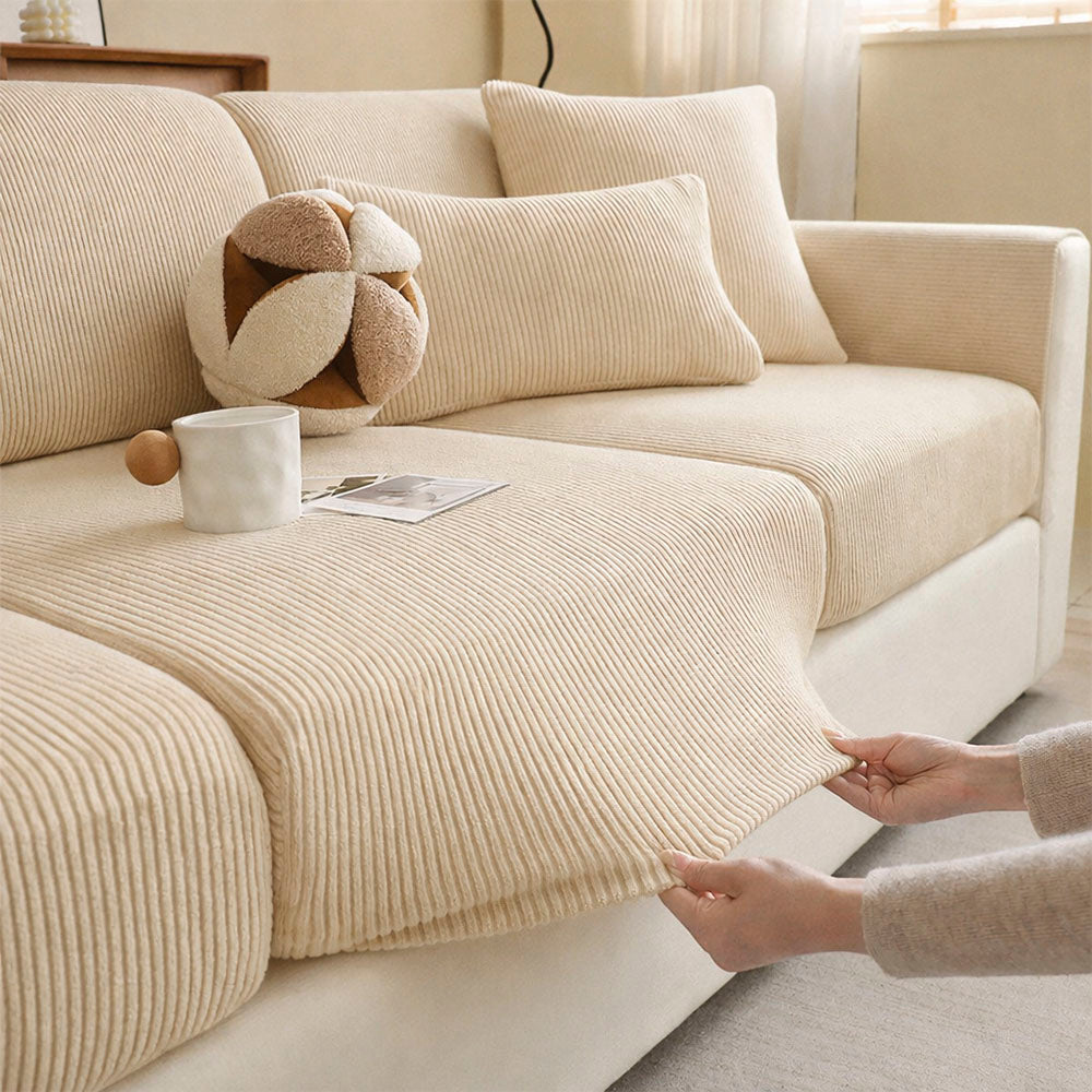 Vertical Stripe Corduroy Anti-Scratch Stretch Full-Cover Couch Cover