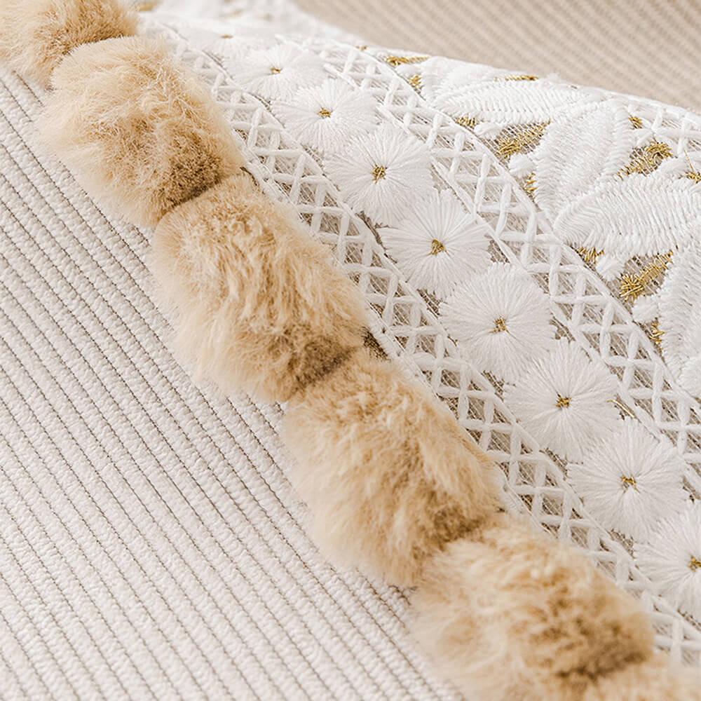 All-Season Waterproof Anti-Scratch Soft Corduroy Couch Cover with Pom-poms