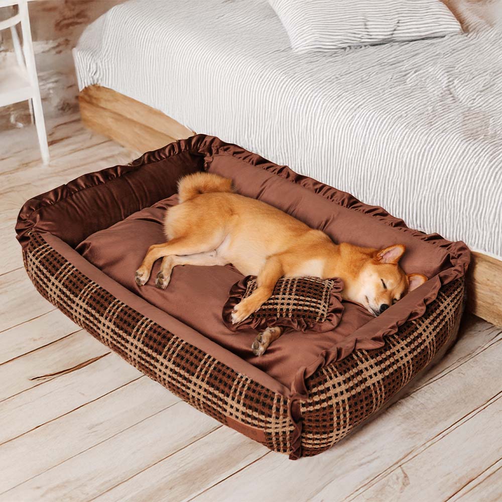Classic Luxury Floral Washable Cosy Bolster Dog Pillow Bed- Bliss Napper