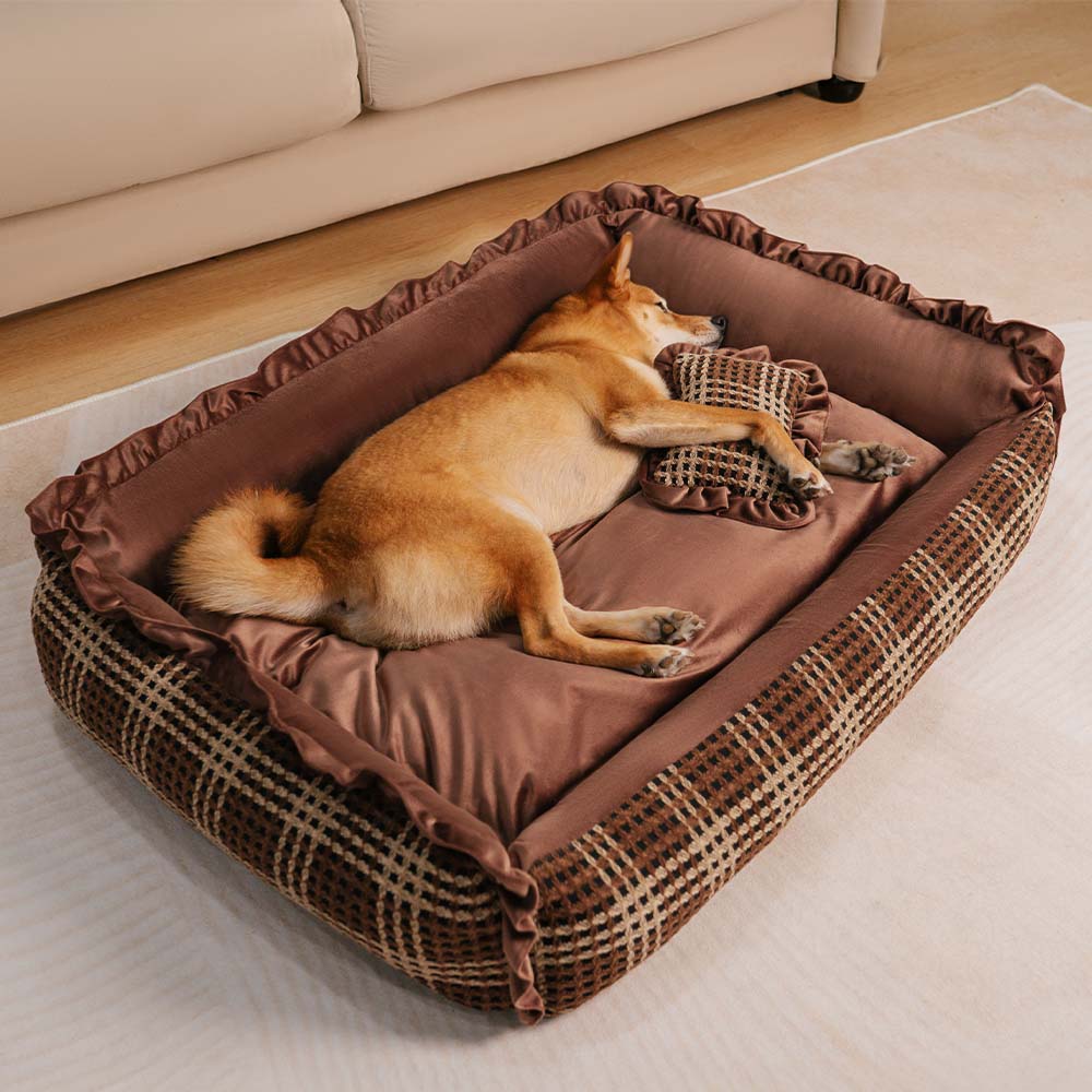 Classic Luxury Floral Washable Cosy Bolster Dog Pillow Bed- Bliss Napper