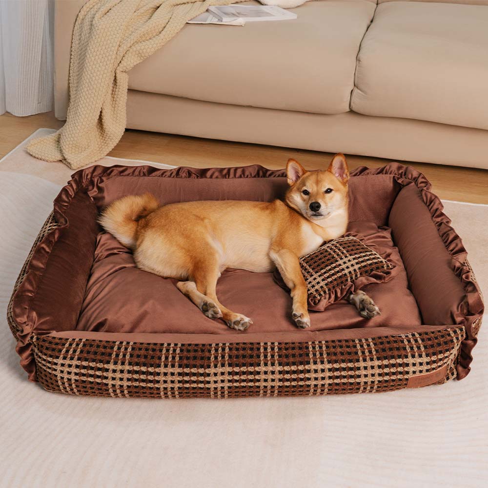 Classic Luxury Floral Washable Cosy Bolster Dog Pillow Bed- Bliss Napper
