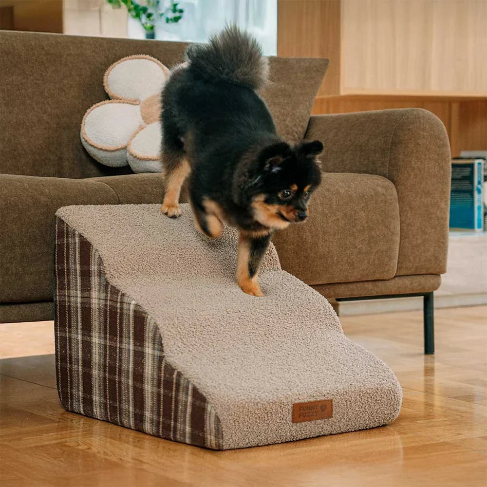 Plush Plaid High-Density Sponge Removable Pet Ramp Stairs - ComfyClimb