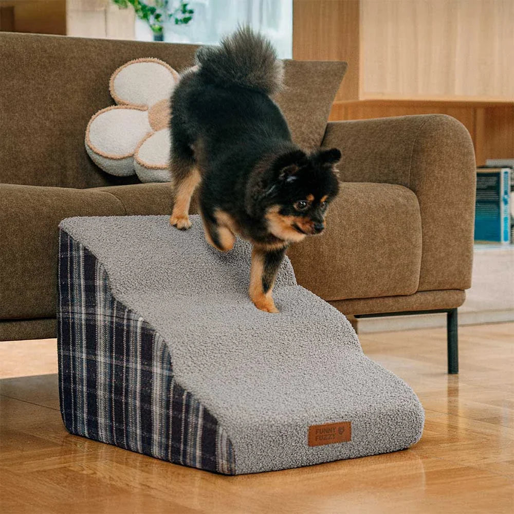 Plush Plaid High-Density Sponge Removable Pet Ramp Stairs - ComfyClimb