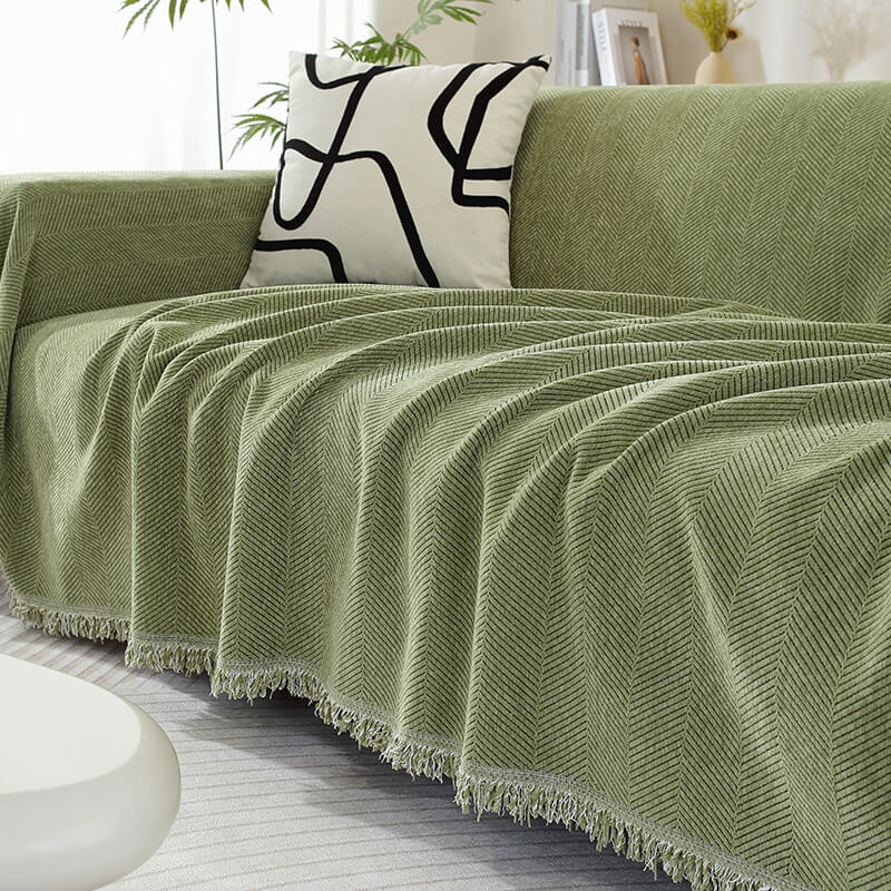 Chenille Blanket Herringbone Tassel Recliner Chair Covers