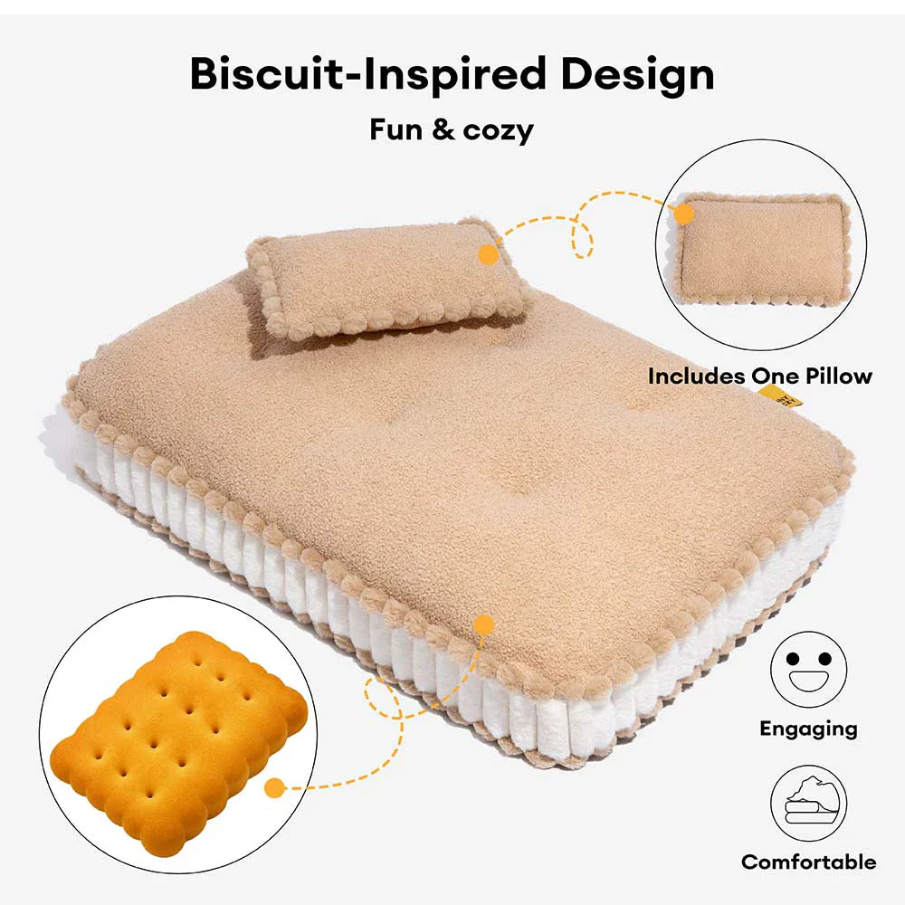 Comfy Plush Biscuit-Inspired Orthopedic Dog Bed with Pillow – SweetNap