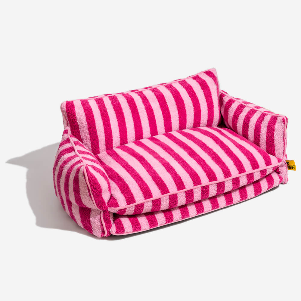 Trendy Striped Faux Lambswool Double Layer Dog & Cat Sofa Bed - Home Office