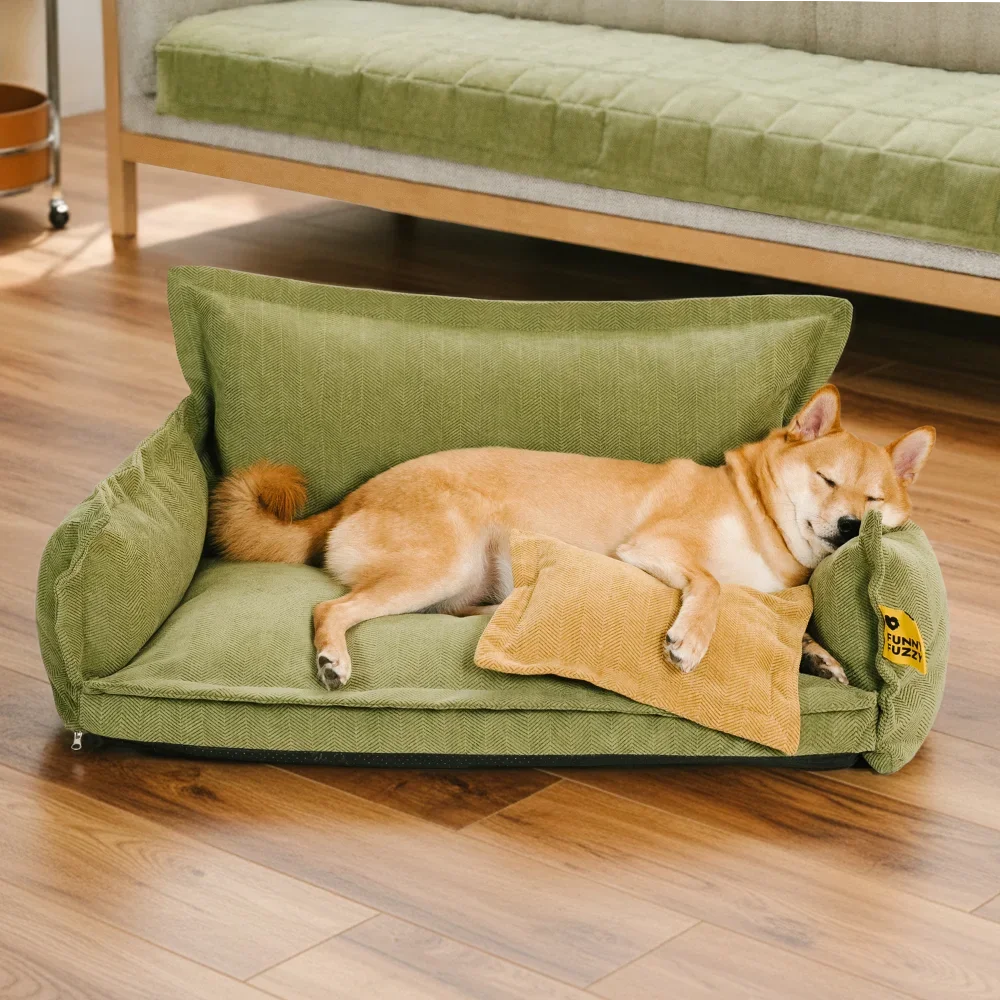 All-Season Chenille Dual-layer Removable Sponge Orthopedic Dog Bed With Pillow