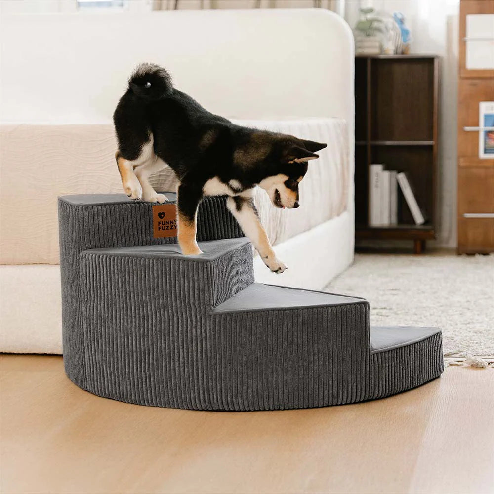 Cozy Corduroy Joint-Friendly Removable Spiral Pet Stairs - CreamyStep