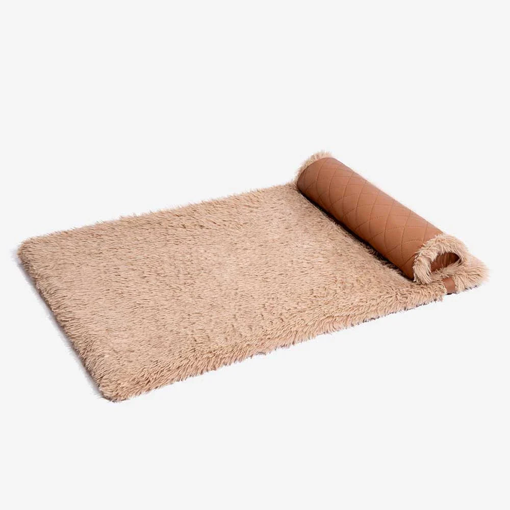 Dual-Sided Faux Leather&Warm Plush Removable Sponge Dog Mat With Pillow