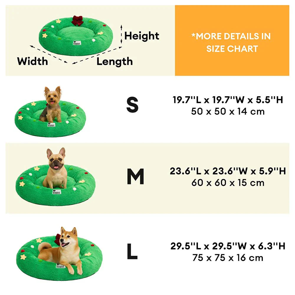 FUNNYFUZZY Christmas Wreath Plush Calming Dog Bed – HolidaySnuggle