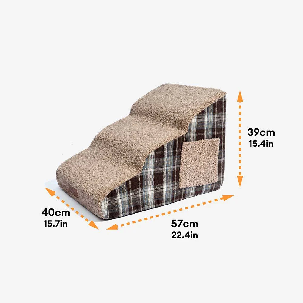Plush Plaid High-Density Sponge Removable Pet Ramp Stairs - ComfyClimb