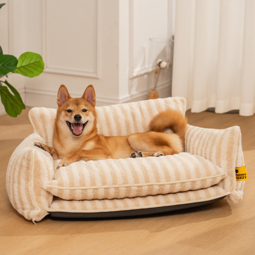 Trendy Striped Faux Lambswool Double Layer Dog & Cat Sofa Bed - Home Office