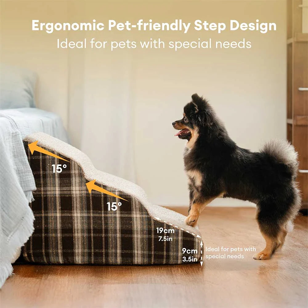 Plush Plaid High-Density Sponge Removable Pet Ramp Stairs - ComfyClimb