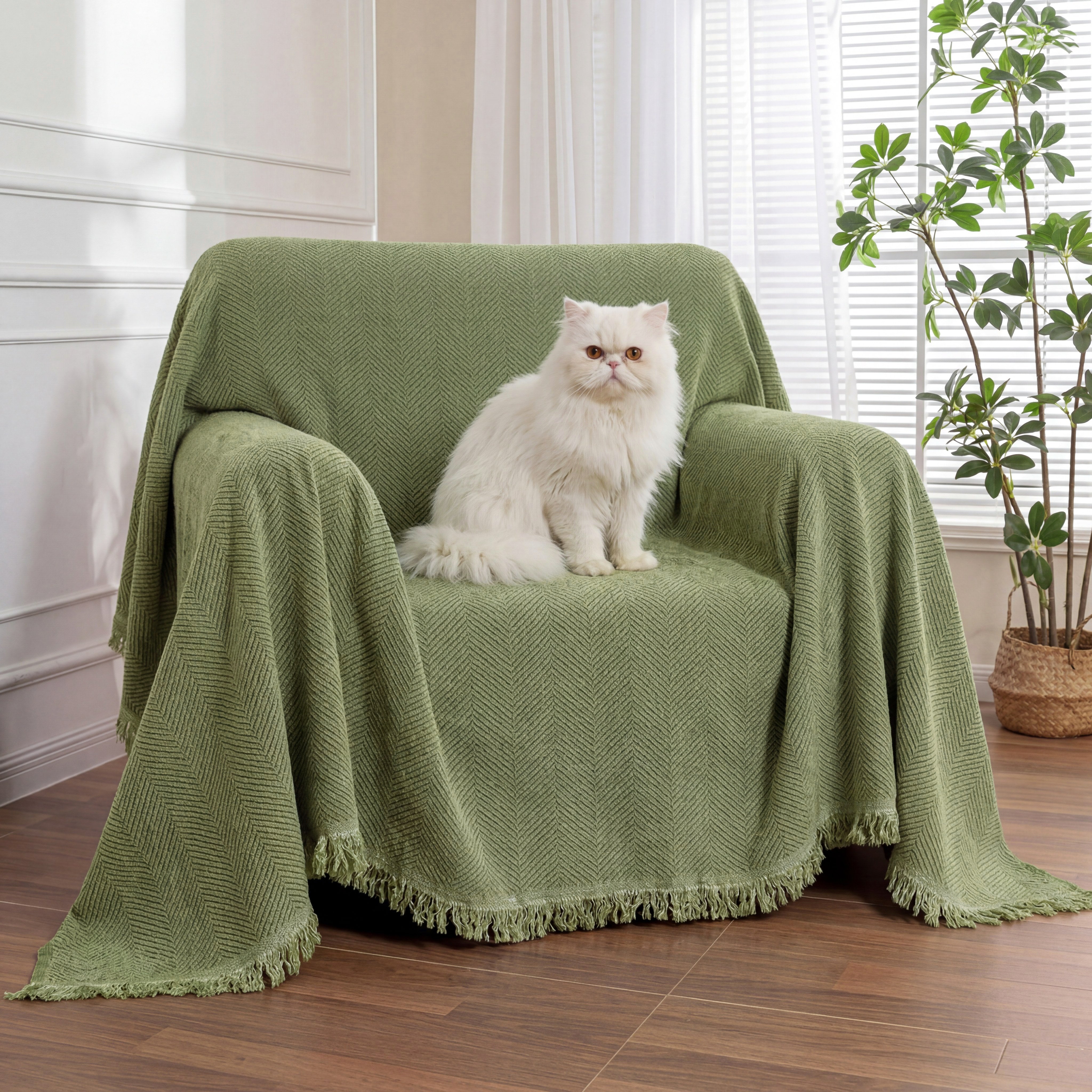 Chenille Blanket Herringbone Tassel Recliner Chair Covers