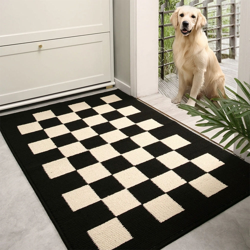 Modern Chequered Anti-Stain Non-Slip Front Door Mat for Muddy Dog Paws