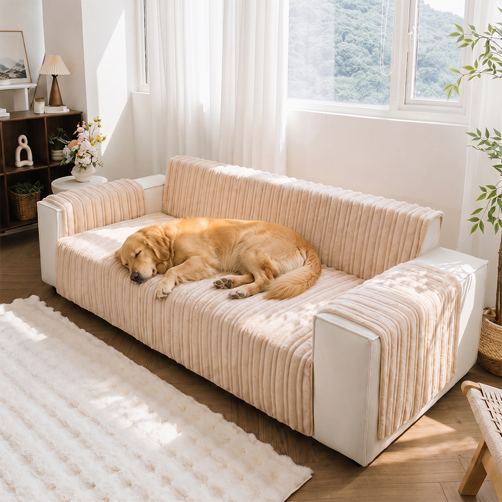 One-Piece Waterproof Pet-Friendly Ribbed Plush Recliner Couch Cover- Cozy Nest
