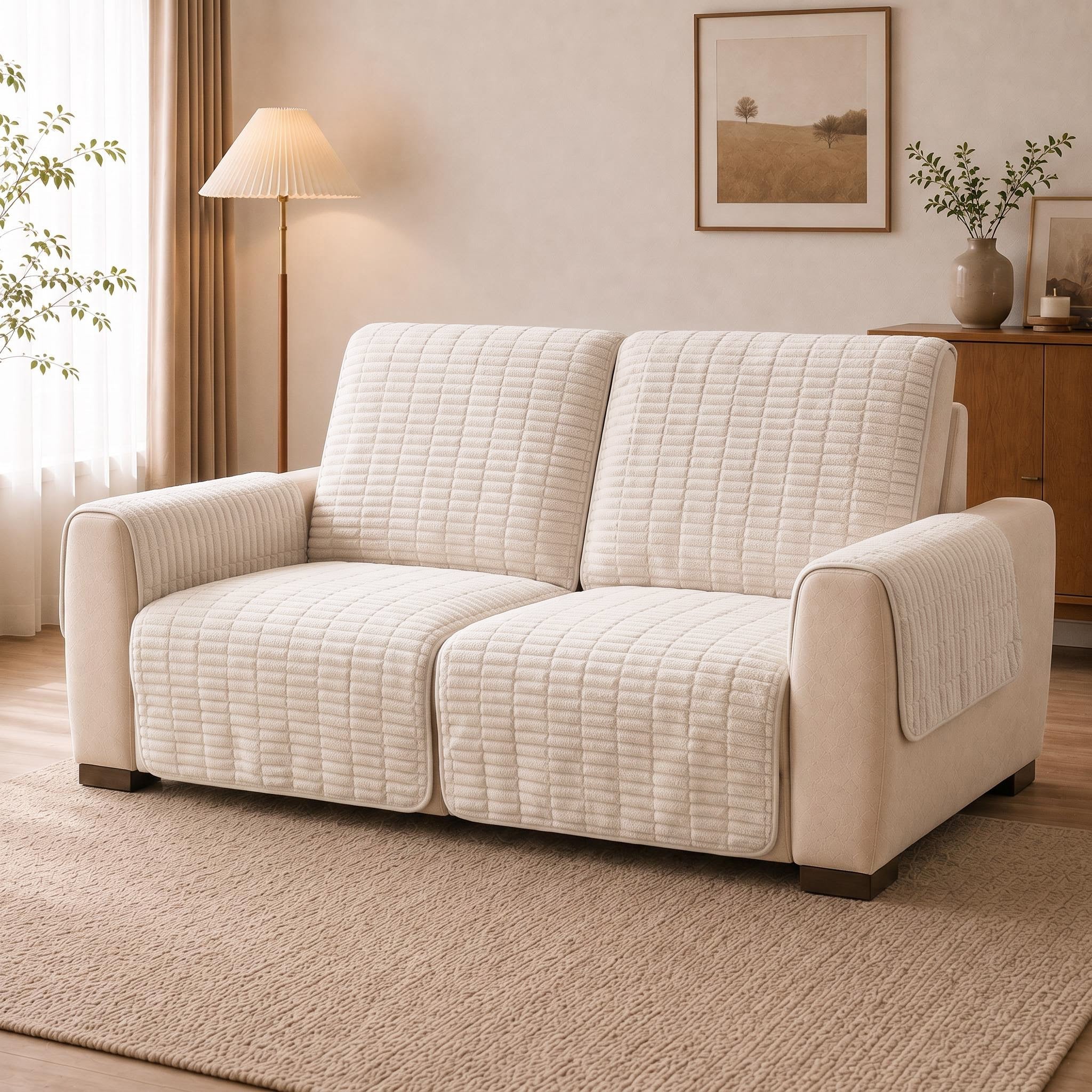 One-Piece Flannel Non-Slip Recliner Couch Cover with Elastic Straps - Cozy Nest