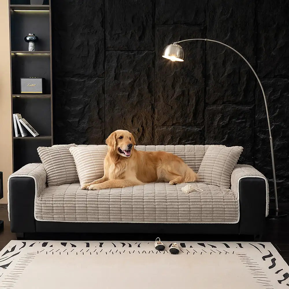 Waterproof One-Piece Cozy Flannel Sofa Protection Non-Slip Sectional Couch Cover