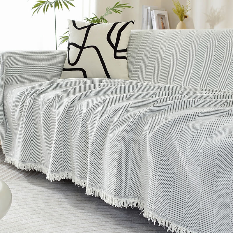 Chenille Blanket Herringbone Tassel Recliner Chair Covers