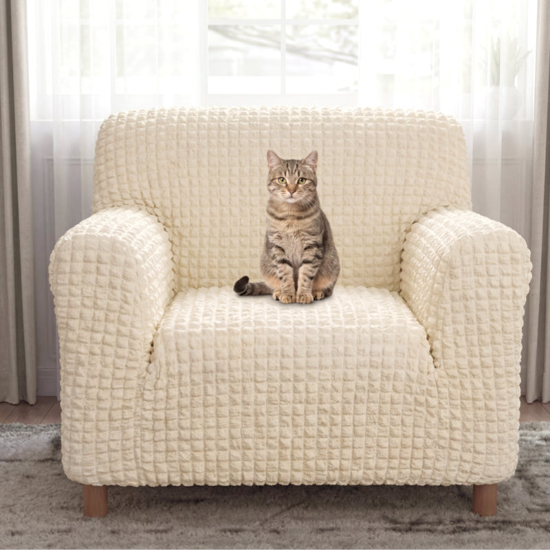 Cream Style Seersucker Breathable Stretchy Full-Coverage Magic Recliner Chair Cover