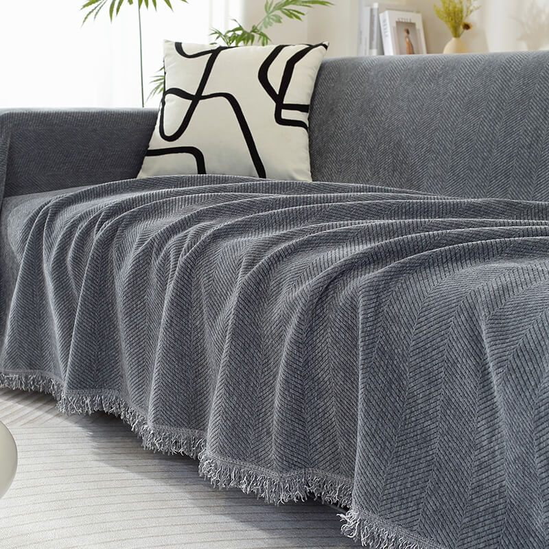 Chenille Blanket Herringbone Tassel Recliner Chair Covers