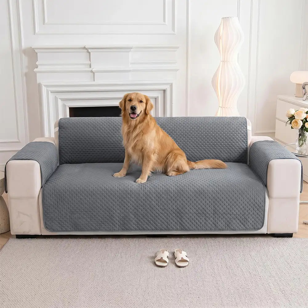 Water-Repellent Solid Color One Piece Couch Cover with Elastic Straps