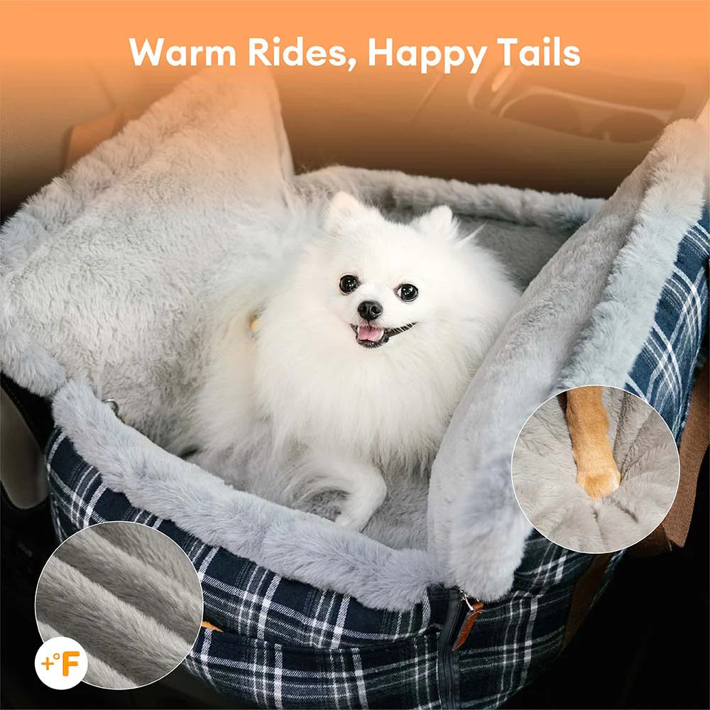 3 in 1 Fluffy Warmth Safe Dog Booster Car Seat Bed - Winter Cruiser