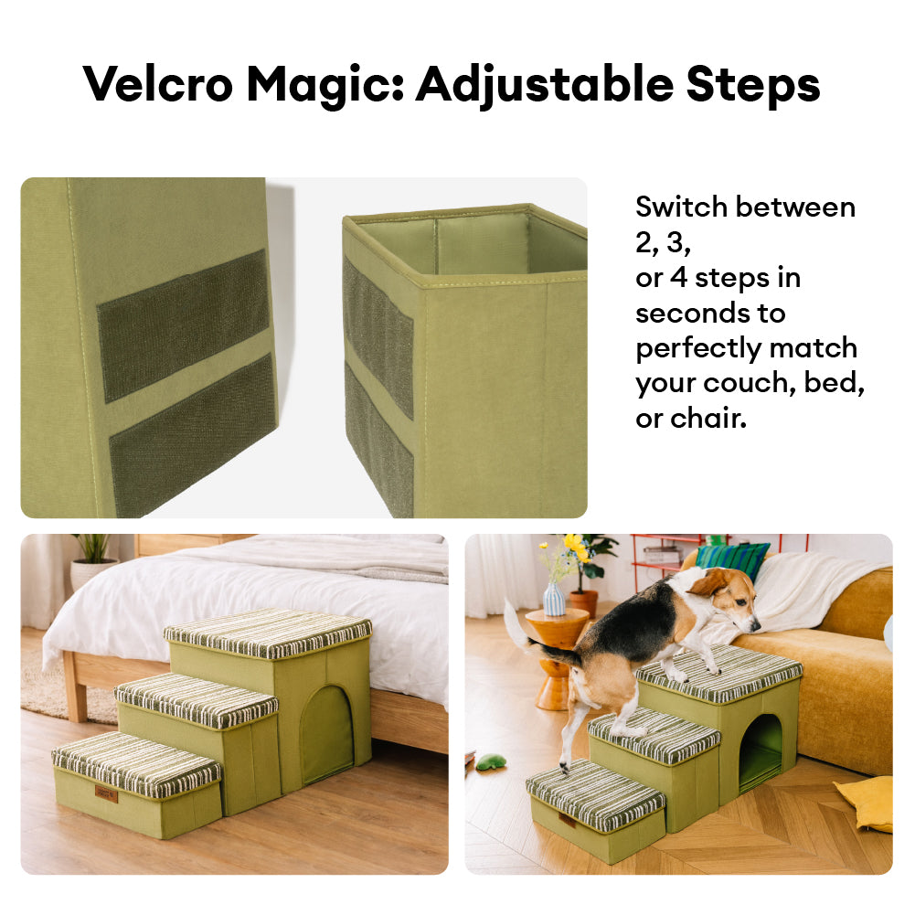 Foldable Dog Stairs with Storage and Condo - Funnyfuzzy SnugNest