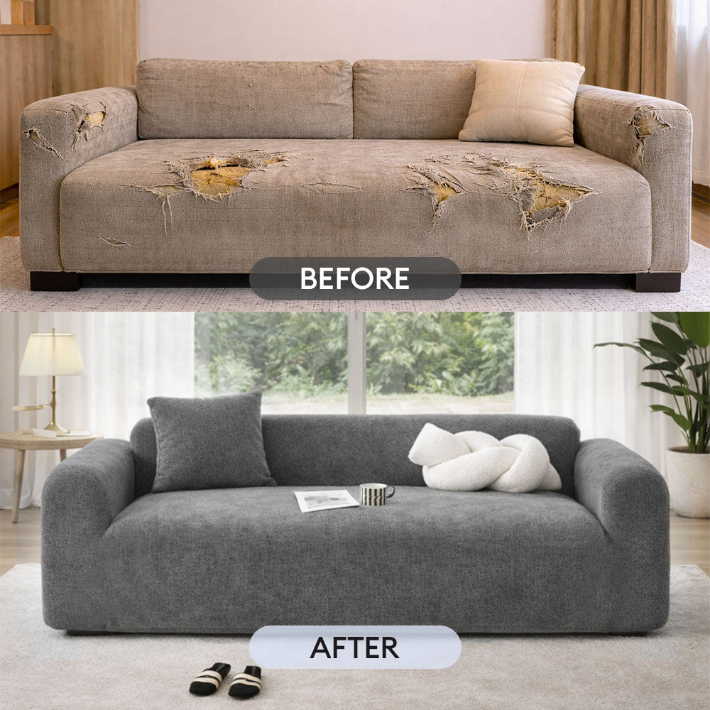 Herringbone Full Coverage Scratch-Resistant Sofa Protection Magic Stretch Sectional Couch Cover