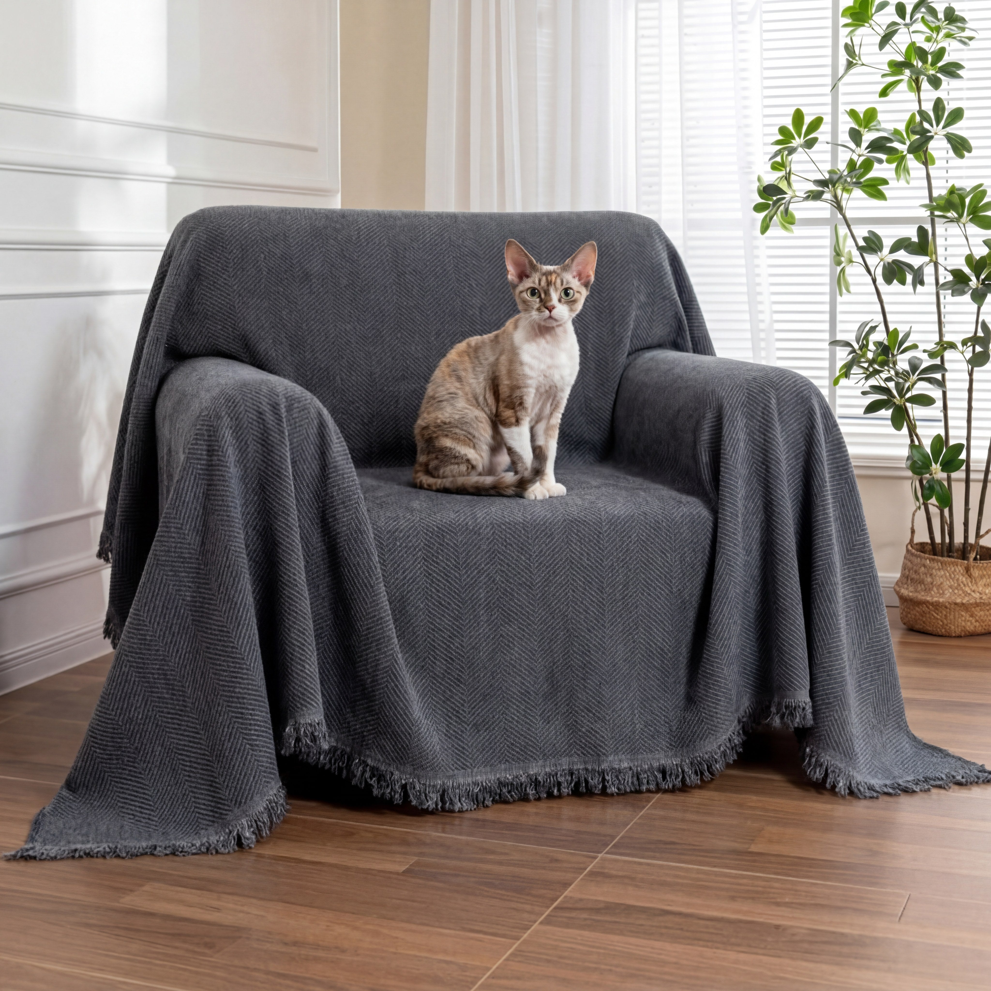 Chenille Blanket Herringbone Tassel Recliner Chair Covers