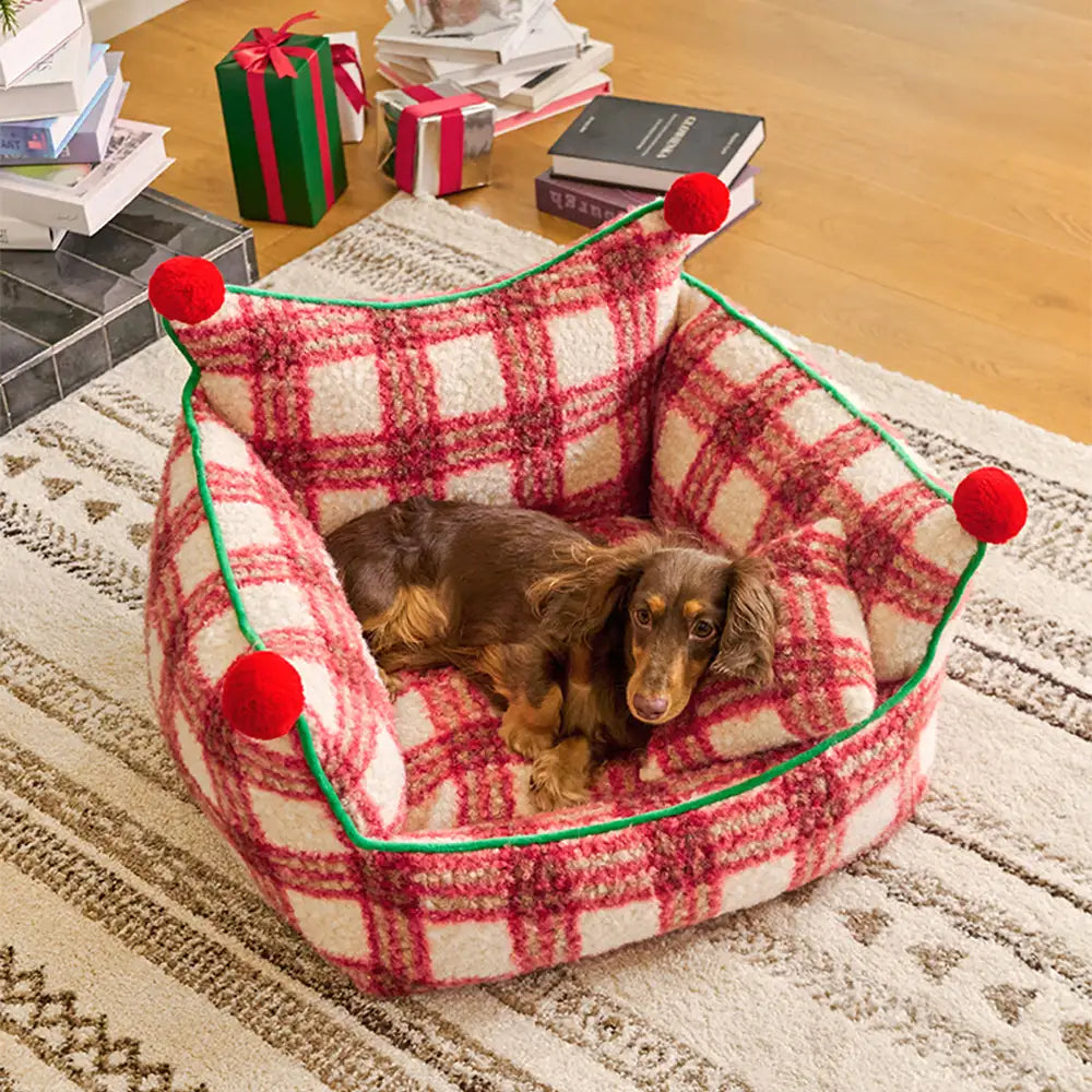 Amusement Park Fashion Plaid Thickened Plush Dog Sofa Bed