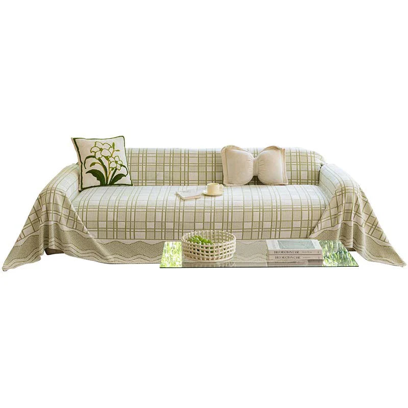 Checkered Pattern Breathable Chenille Sofa Protection Couch Cover