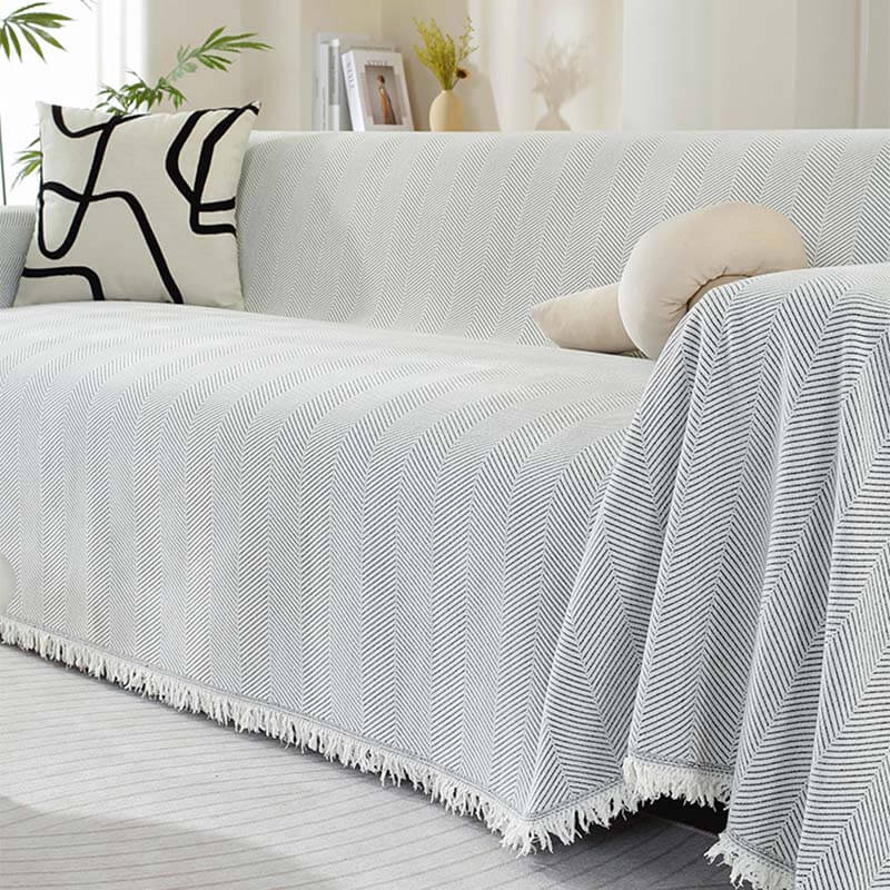 Chenille Blanket Herringbone Tassel Recliner Chair Covers