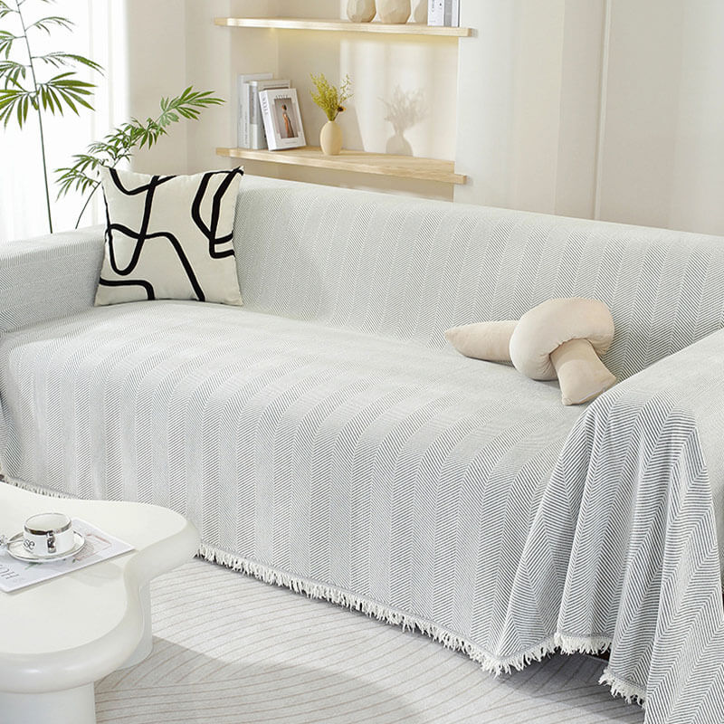 Chenille Blanket Herringbone Tassel Recliner Chair Covers