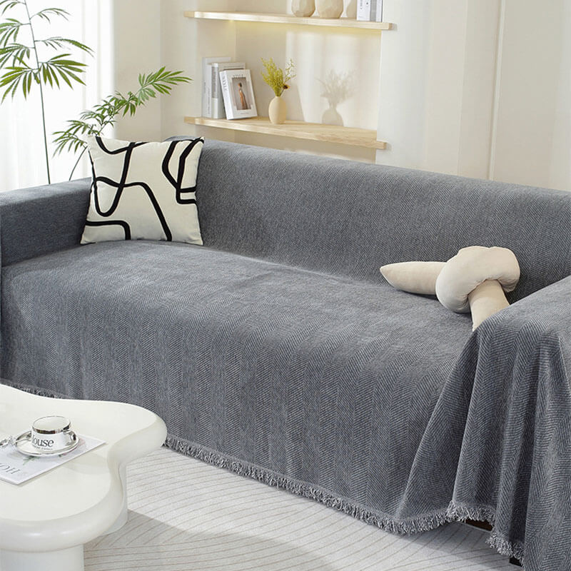 Chenille Blanket Herringbone Tassel Recliner Chair Covers