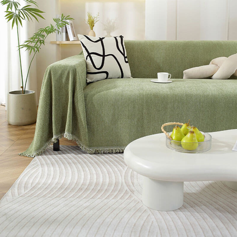 Chenille Blanket Herringbone Tassel Recliner Chair Covers