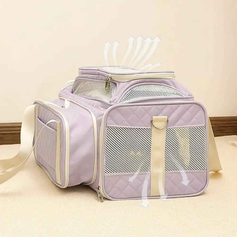 Classic Diamond Pattern Portable Large-Capacity Expandable Pet Carrier Bag
