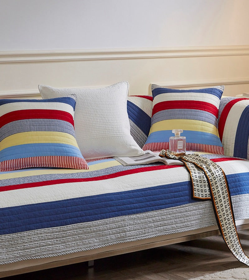 Colourful Striped Quilted Sofa Chic Protector Comfort Couch Cover