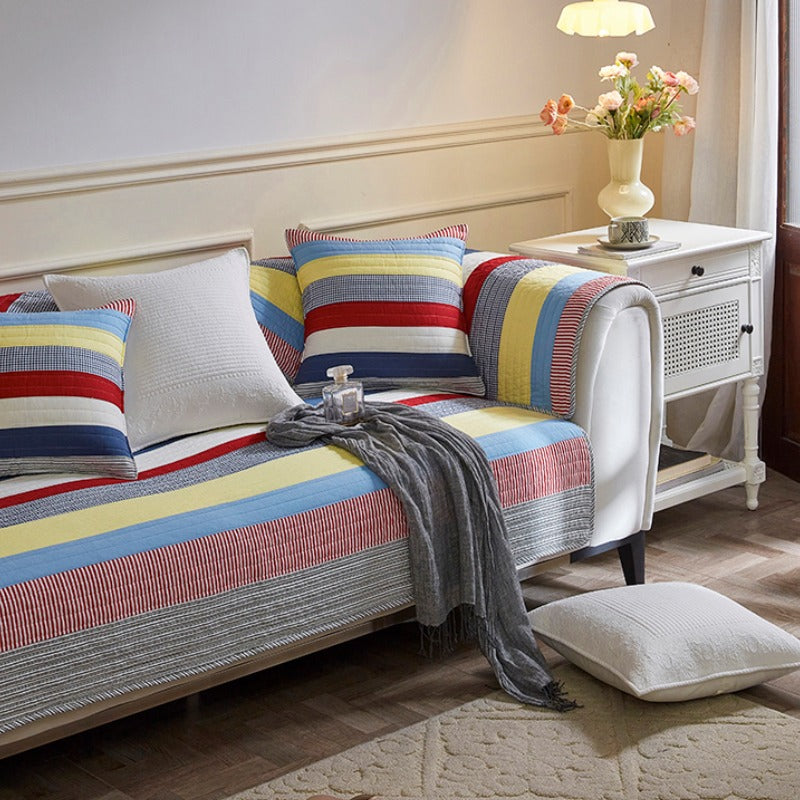 Colourful Striped Quilted Sofa Chic Protector Comfort Couch Cover