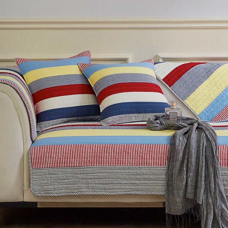 Colourful Striped Quilted Sofa Chic Protector Comfort Couch Cover
