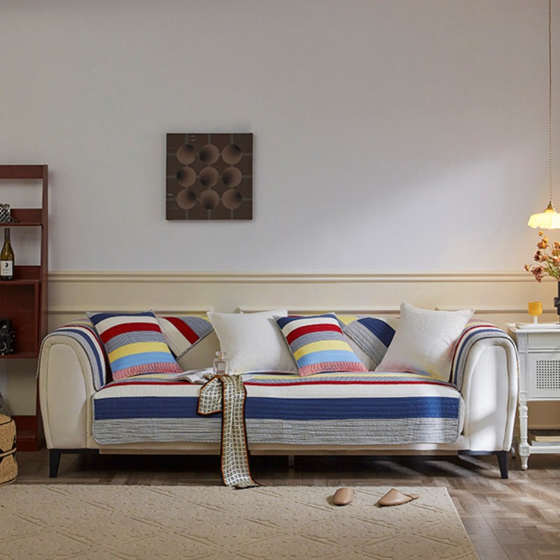 Colourful Striped Quilted Sofa Chic Protector Comfort Couch Cover
